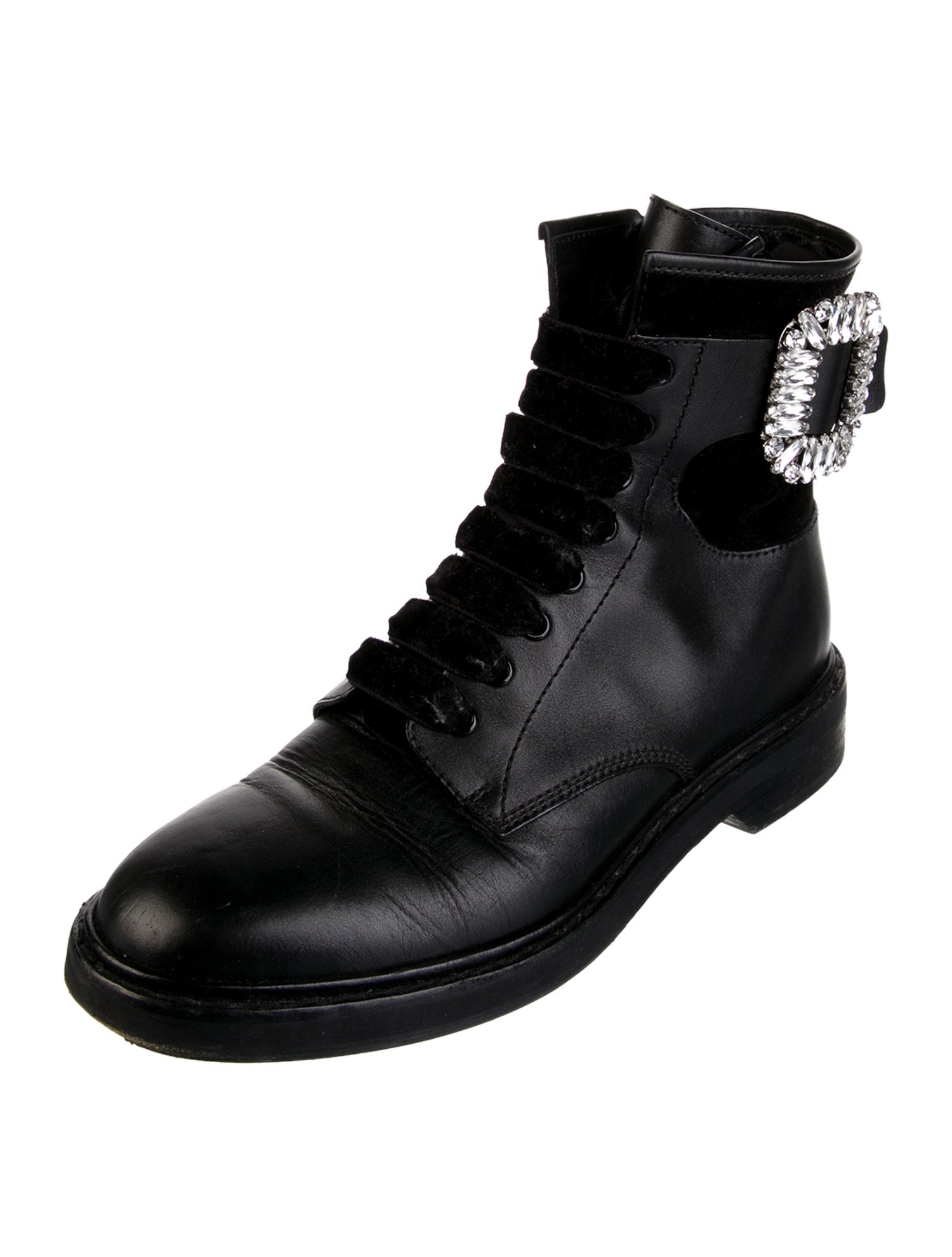 Roger Vivier Leather Crystal Embellishments Combat Boots